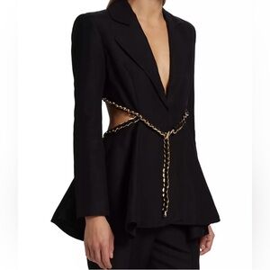 Aje Black Blazer with Gold Chain Detail